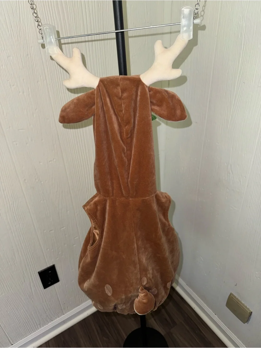 Infant Plush Brown Deer Costume with Pink Flower Crown and Details